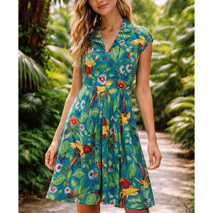 Trashy Diva 30s Sport Dress Jungle Parrots Size 2 Tropical Rockabilly Retro